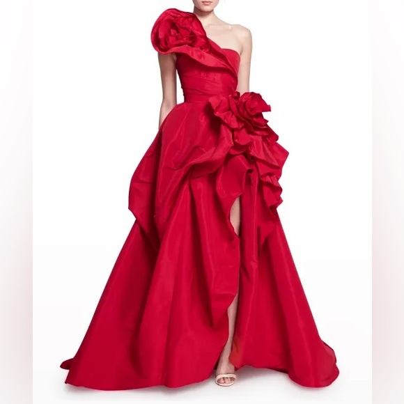 Marchesa Strapless Draped Rosette Rose Faille Ballgown Size M/ US 6 - Picture 3 of 13